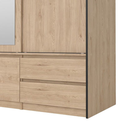 Furniture To Go Line Wardrobe with 2 Sliding Doors 1 Sliding Door with Mirror in Jackson Hickory Oak