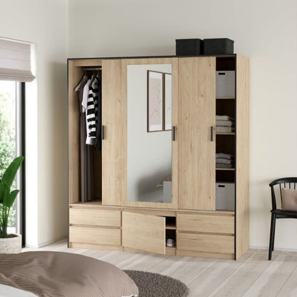 Furniture To Go Line Wardrobe with 2 Sliding Doors 1 Sliding Door with Mirror in Jackson Hickory Oak