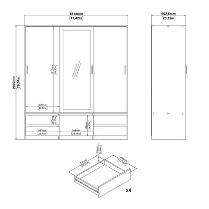 Furniture To Go Line Wardrobe with 2 Sliding Doors 1 Sliding Door with Mirror in Jackson Hickory Oak