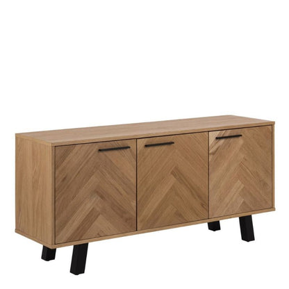 A wooden sideboard featuring two doors, showcasing a classic design suitable for various interior styles.