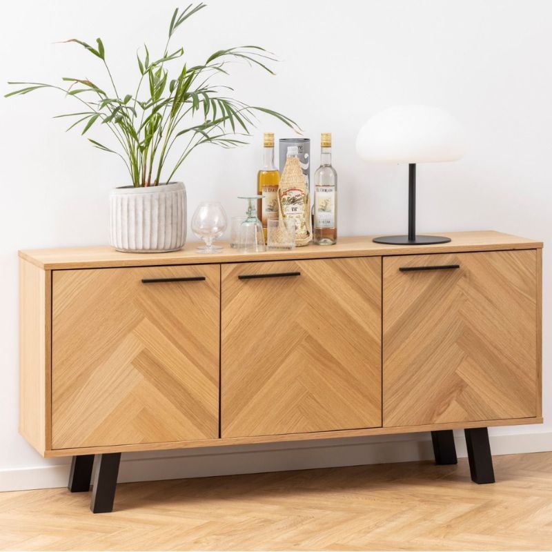 Furniture To Go Brighton 3 Door Sideboard in Oak with Herringbone Effect