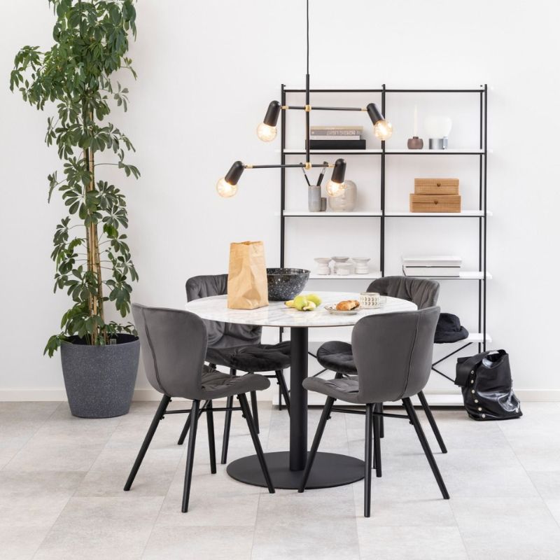 Furniture To Go Corby Round Dining Table with White Polished Marble Top & Black Base