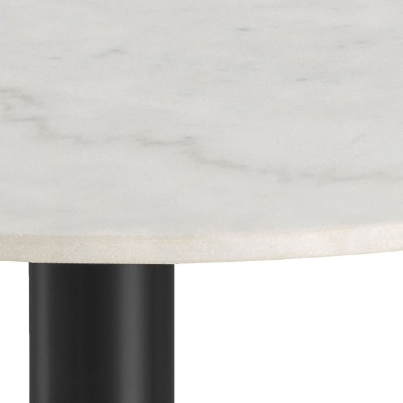 Furniture To Go Corby Round Dining Table with White Polished Marble Top & Black Base