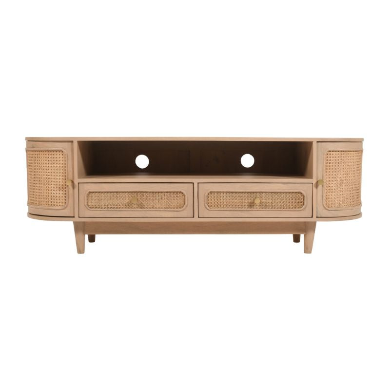 Indian Hub Valencia Cane & Mango Wood 2 Drawers TV Cabinet