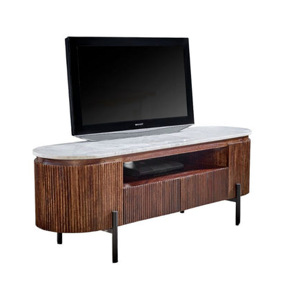 Indian Hub Opal Mango Wood TV Cabinet With Marble Top & Metal Legs