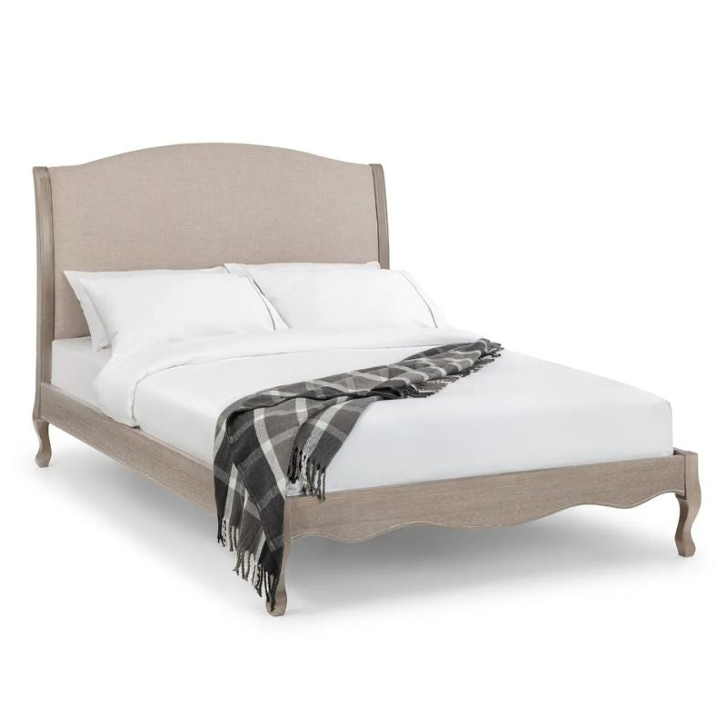 Julian Bowen Camille Double Bed Oatmeal Linen Fabric & Limed Oak