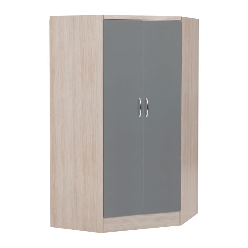 Seconique Nevada 2 Door Corner Wardrobe Grey Gloss/Light Oak Effect Veneer