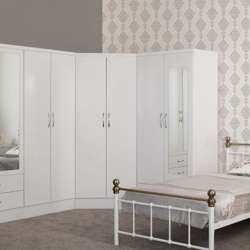 Seconique Nevada 2 Door Corner Wardrobe White Gloss