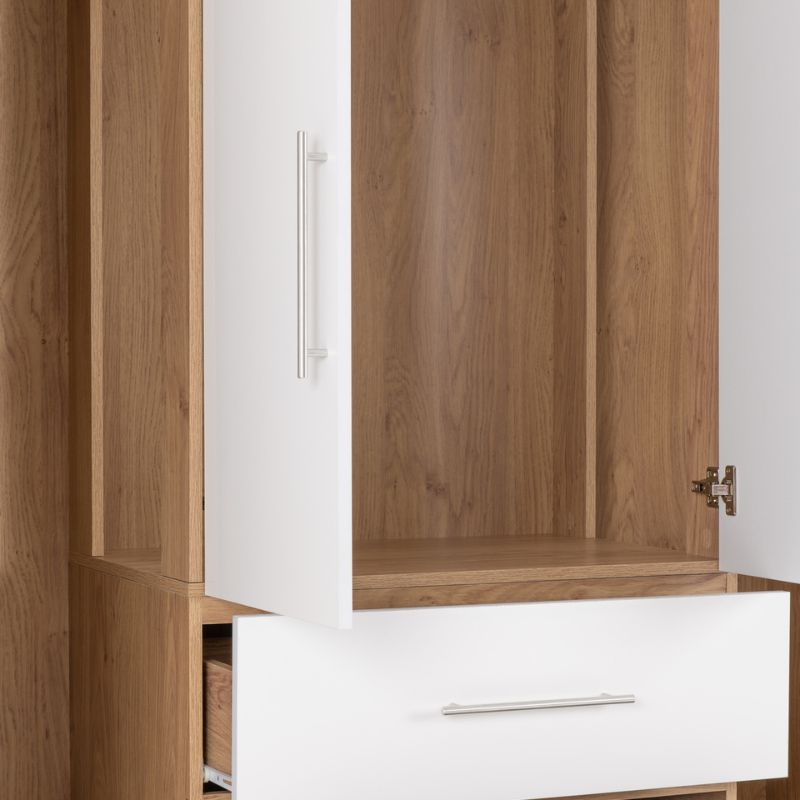 Seconique Seville 4 Door 2 Drawer Wardrobe White High Gloss/Light Oak Effect Veneer