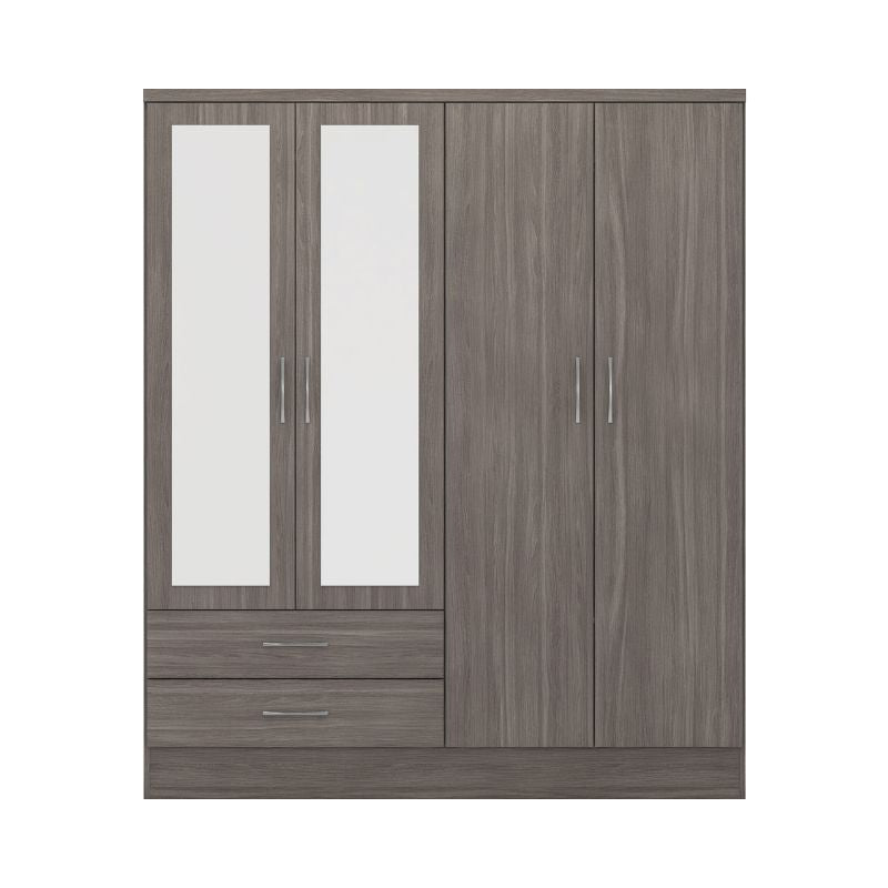 Seconique Nevada 4 Door 2 Drawer Mirrored Wardrobe Black Wood Grain