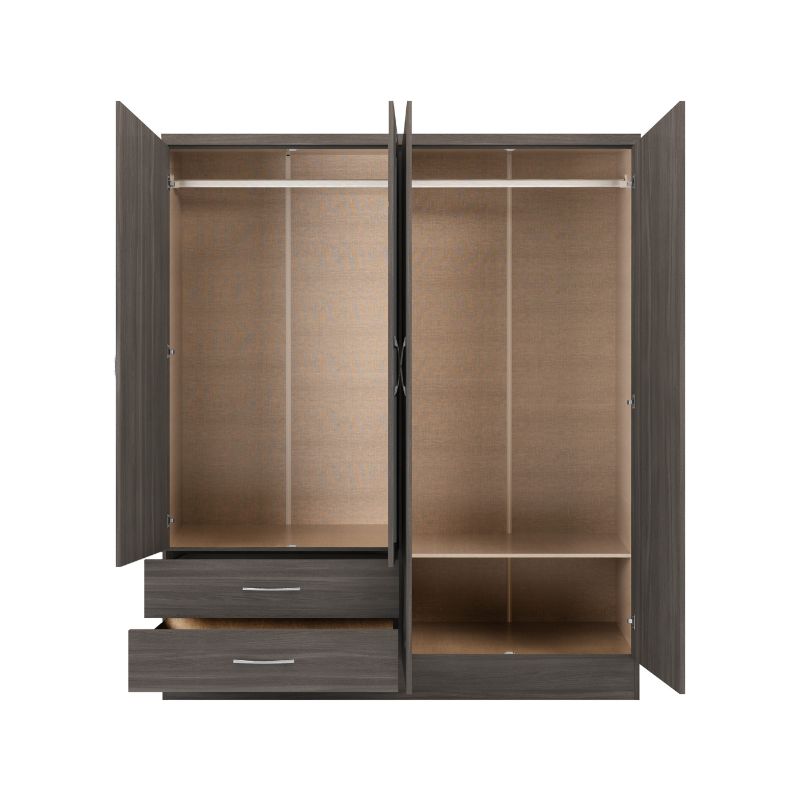 Seconique Nevada 4 Door 2 Drawer Mirrored Wardrobe Black Wood Grain