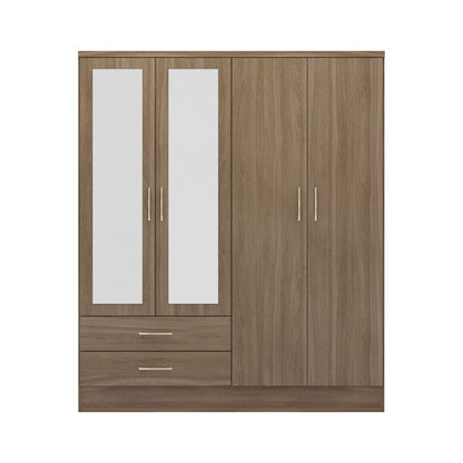 Seconique Nevada 4 Door 2 Drawer Mirrored Wardrobe Rustic Oak Effect