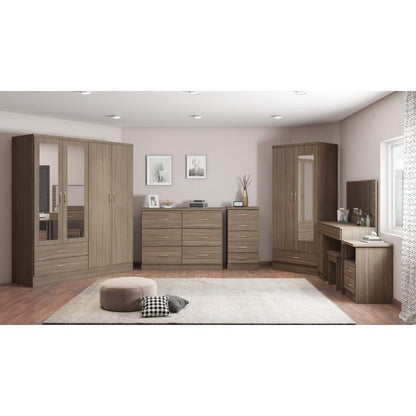 Seconique Nevada 4 Door 2 Drawer Mirrored Wardrobe Rustic Oak Effect