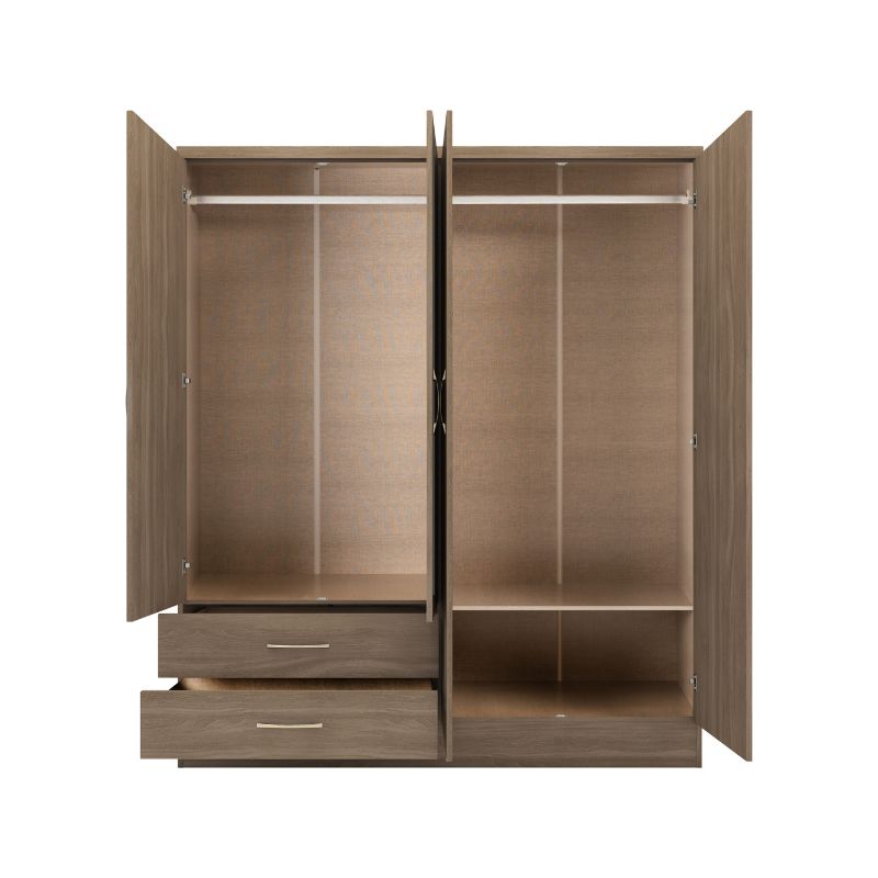 Seconique Nevada 4 Door 2 Drawer Mirrored Wardrobe Rustic Oak Effect