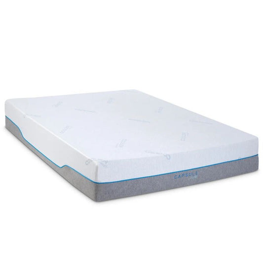 Tempur-Pedic mattress featuring a sleek blue cover, showcasing its modern design and comfort features.