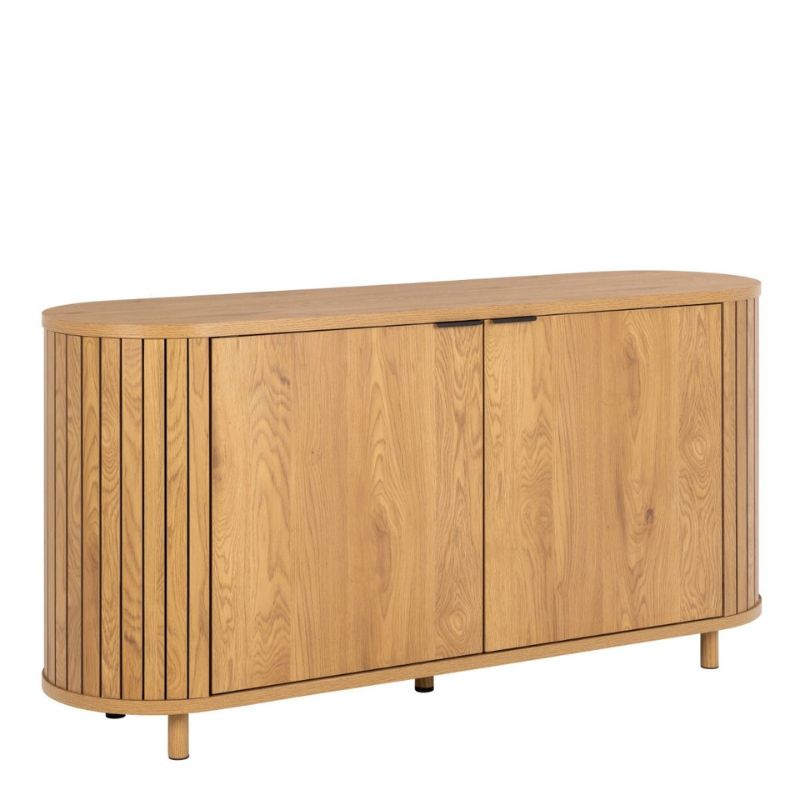 A wooden sideboard featuring two doors, showcasing a classic design suitable for various interior styles.