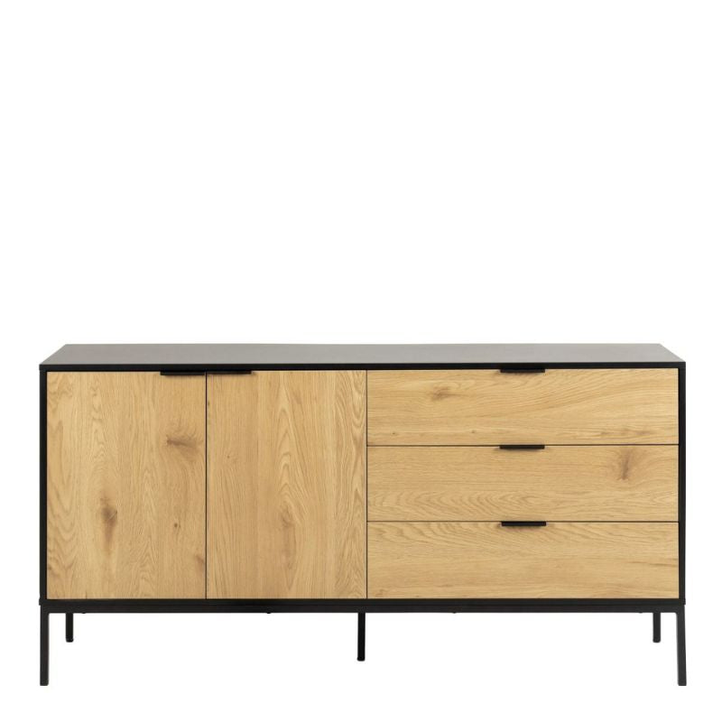 Furniture To Go Seaford Sideboard with 2 Doors and 3 Drawers in Black