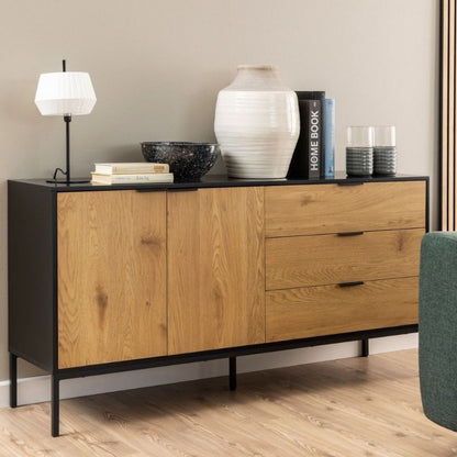 Furniture To Go Seaford Sideboard with 2 Doors and 3 Drawers in Black