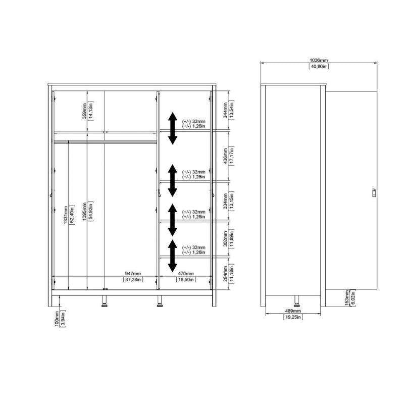 Furniture To Go Madrid Wardrobe with 3 Doors in Jackson Hickory Oak