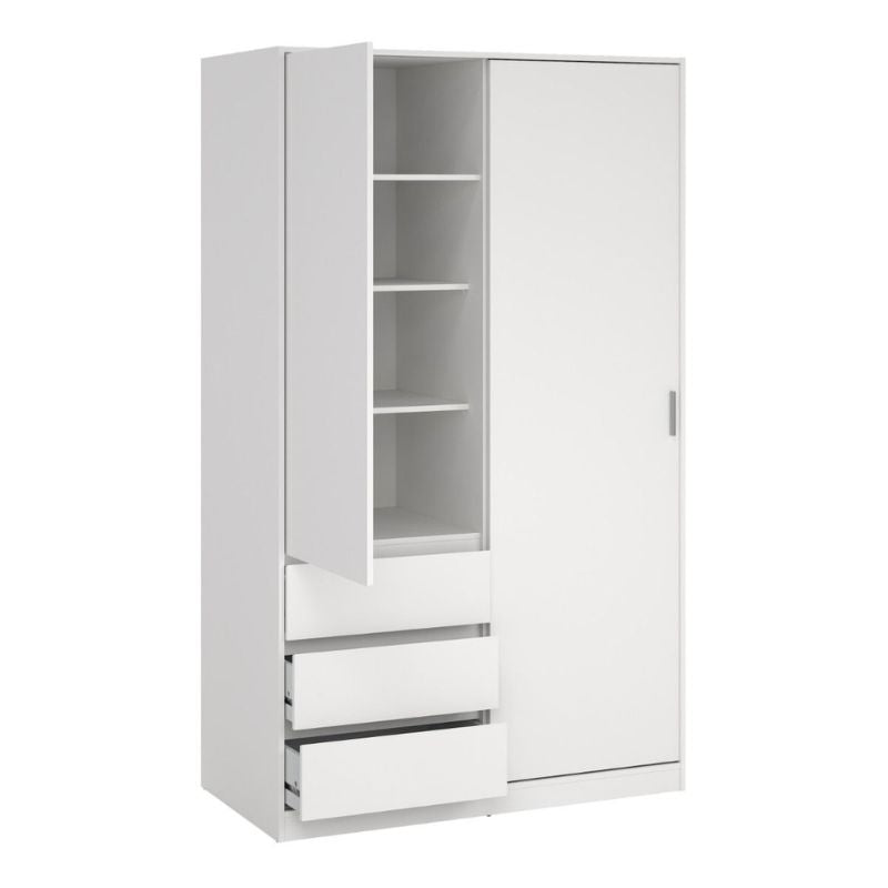 Furniture To Go Naia Wardrobe with 1 Sliding Door and 1 Door + 3 Drawers in White