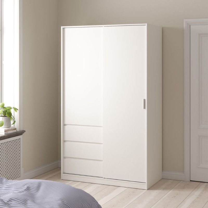 Furniture To Go Naia Wardrobe with 1 Sliding Door and 1 Door + 3 Drawers in White