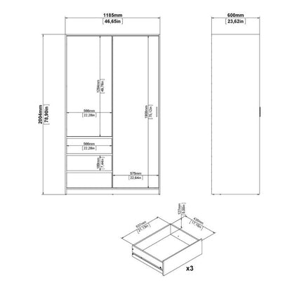 Furniture To Go Naia Wardrobe with 1 Sliding Door and 1 Door + 3 Drawers in White