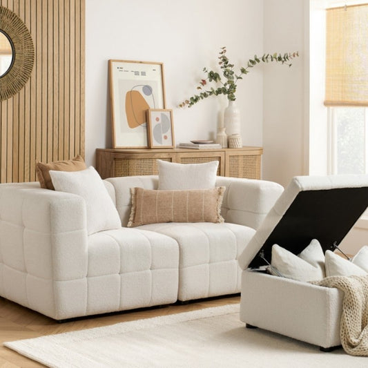 Birlea Milo 2 Seater Sofa with Footstool White