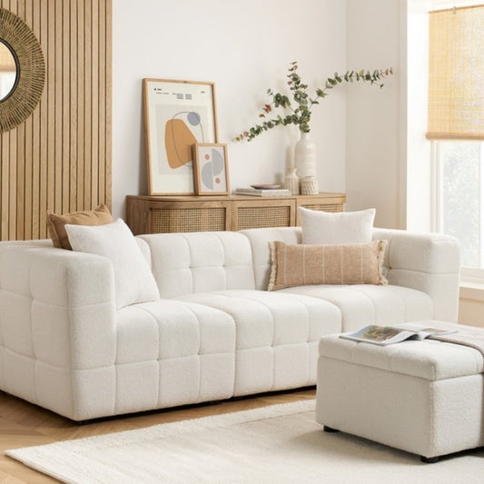 Birlea Milo 3 Seater Sofa with Footstool White