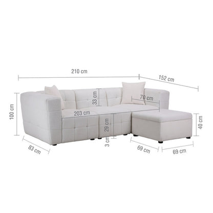 Birlea Milo 3 Seater Sofa with Footstool White
