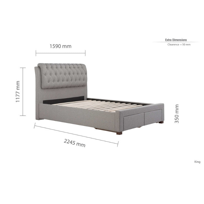 Birlea Valentino King 2 Drawer Bed Grey