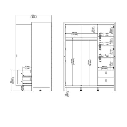 Furniture To Go Barcelona 2 Doors 1 Mirror Door 2 Drawers Wardrobe Cashmere