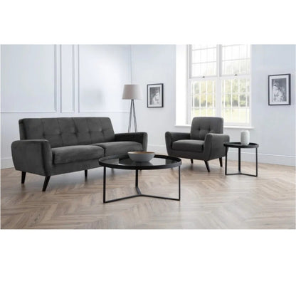 Julian Bowen Monza 2 Seater Compact Retro Sofa Dark Grey Velvet