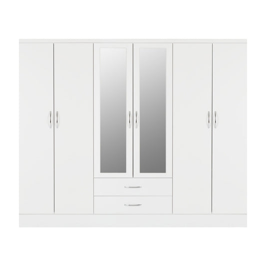 Seconique Nevada 6 Door 2 Drawer Mirrored Wardrobe White Gloss