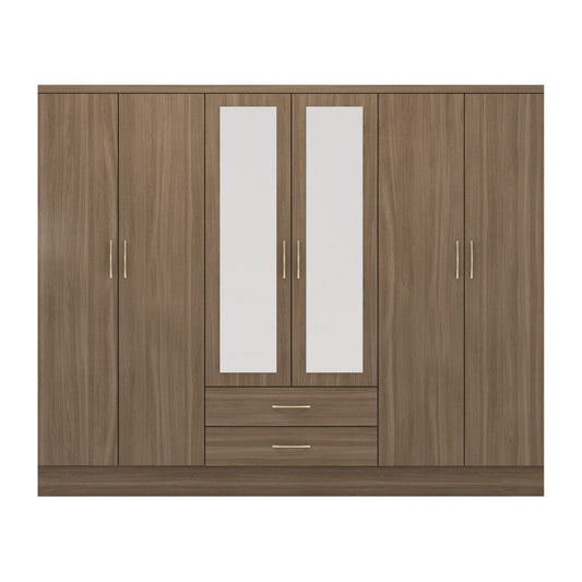 Seconique Nevada 6 Door 2 Drawer Mirrored Wardrobe Rustic Oak Effect