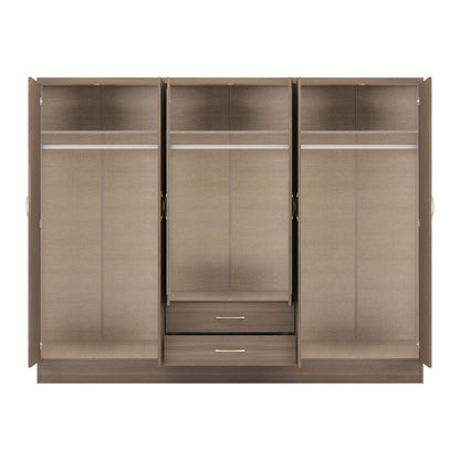 Seconique Nevada 6 Door 2 Drawer Mirrored Wardrobe Rustic Oak Effect