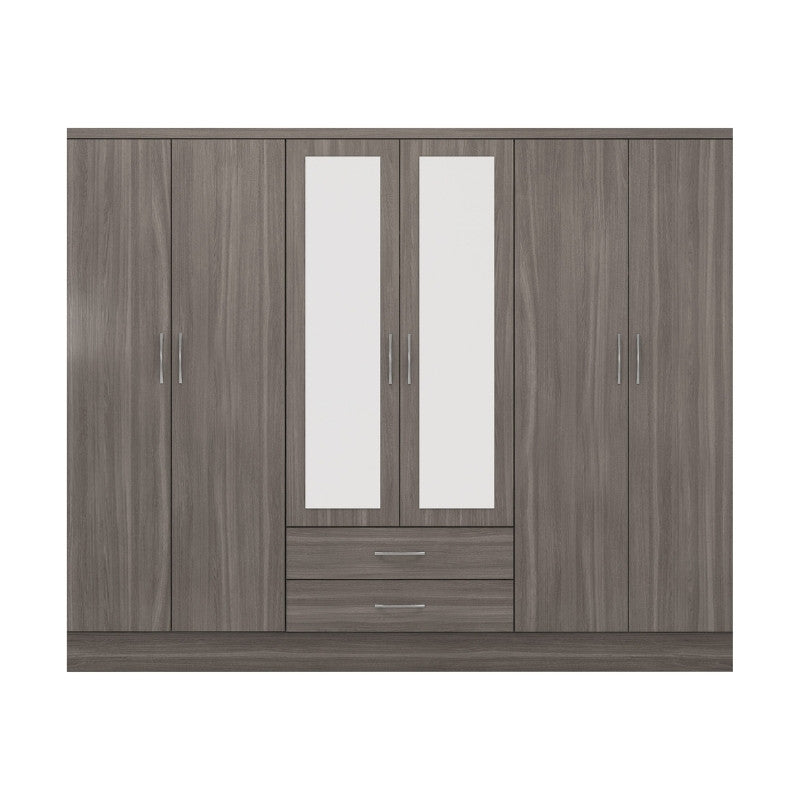 Seconique Nevada 6 Door 2 Drawer Mirrored Wardrobe Black Wood Grain