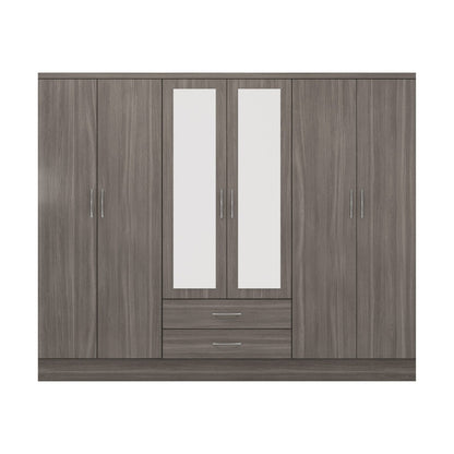 Seconique Nevada 6 Door 2 Drawer Mirrored Wardrobe Black Wood Grain