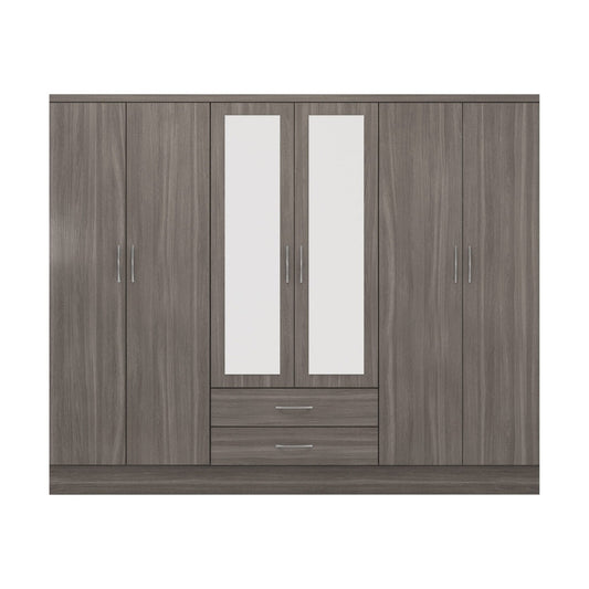 Seconique Nevada 6 Door 2 Drawer Mirrored Wardrobe Black Wood Grain