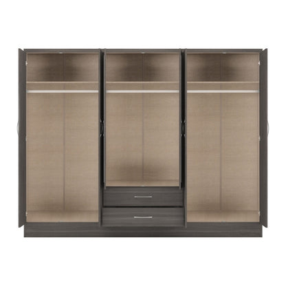 Seconique Nevada 6 Door 2 Drawer Mirrored Wardrobe Black Wood Grain