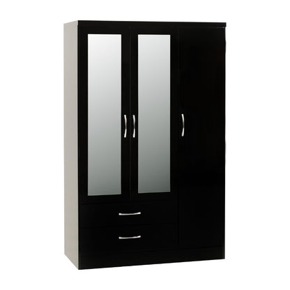 Seconique Nevada 3 Door 2 Drawer Mirrored Wardrobe Black Gloss