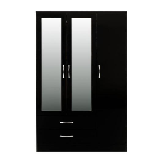 Seconique Nevada 3 Door 2 Drawer Mirrored Wardrobe Black Gloss