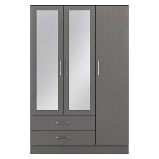 Seconique Nevada 3 Door 2 Drawer Mirrored Wardrobe 3D Effect Grey