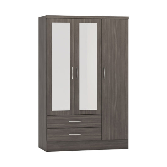Seconique Nevada 3 Door 2 Drawer Mirrored Wardrobe Black Wood Grain