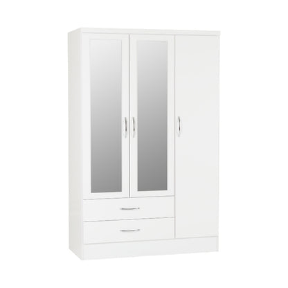 Seconique Nevada 3 Door 2 Drawer Mirrored Wardrobe White Gloss