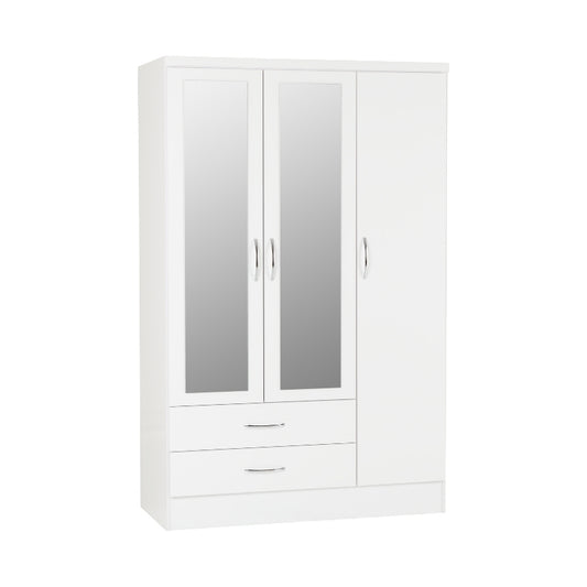 Seconique Nevada 3 Door 2 Drawer Mirrored Wardrobe White Gloss