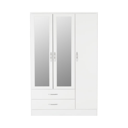 Seconique Nevada 3 Door 2 Drawer Mirrored Wardrobe White Gloss