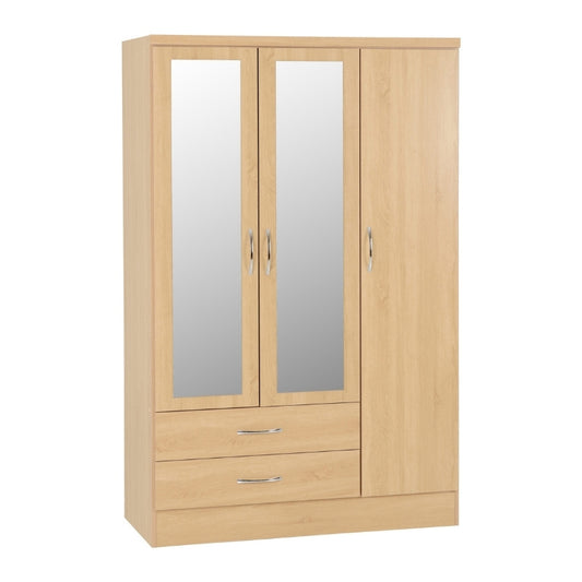 Seconique Nevada 3 Door 2 Drawer Mirrored Wardrobe Sonoma Oak Effect