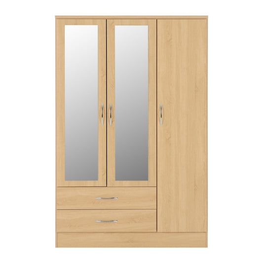 Seconique Nevada 3 Door 2 Drawer Mirrored Wardrobe Sonoma Oak Effect