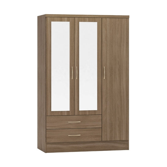 Seconique Nevada 3 Door 2 Drawer Mirrored Wardrobe Rustic Oak Effect