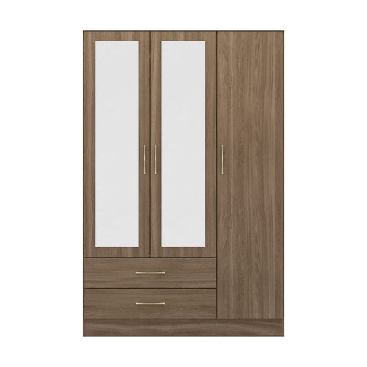 Seconique Nevada 3 Door 2 Drawer Mirrored Wardrobe Rustic Oak Effect